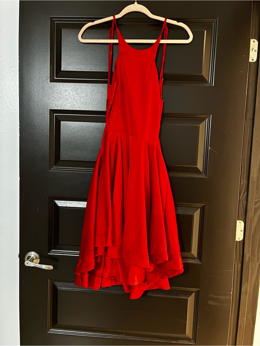 Elegant Red High-Low Spaghetti Strap Dress